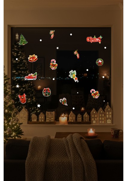 Yeni Yıla Özel Renkli Farklı Farklı Yılbaşı Süslemeleri ve Stickerları Cam Duvar Kapı Yılbaşı Süsleri 28X95CM modelleri