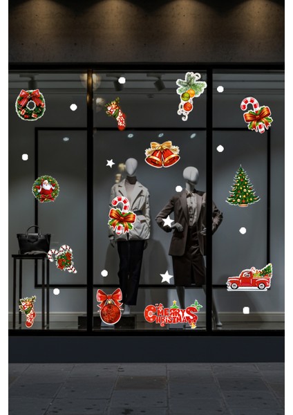 Yeni Yıla Özel Renkli Farklı Farklı Yılbaşı Süslemeleri ve Stickerları Cam Duvar Kapı Yılbaşı Süsleri 28X95CM