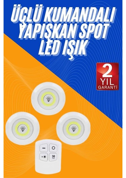 Techmrt Dolap Işığı Mutfak Rafı Işığı Uzaktan Kumandalı 3 Lü Spot LED Lamba fiyatları