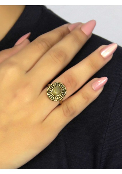 Doğal Taş Sitrin Doğal Taşlı Antik Model Kadın Ayarlanabillir Yüzük EUY74S