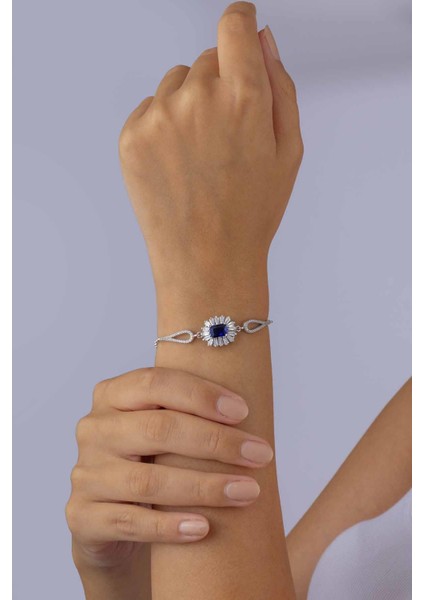 Elmas Montür Safir Dikdörtgen Taşlı Gümüş Bileklik fiyatları