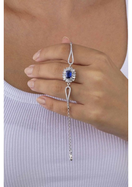 Elmas Montür Safir Dikdörtgen Taşlı Gümüş Bileklik modelleri