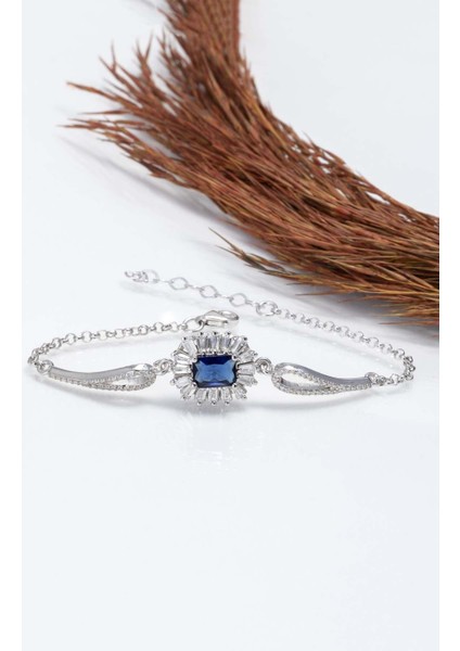 Elmas Montür Safir Dikdörtgen Taşlı Gümüş Bileklik fırsatları