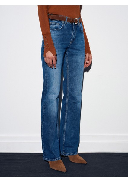 72057 Süet Kemerli Jean-Koyu Mavi indirimleri