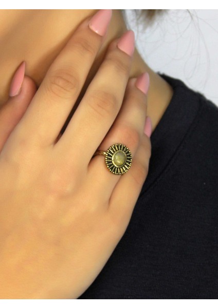 Doğal Taş Sitrin Doğal Taşlı Antik Model Kadın Ayarlanabillir Yüzük EUY74S fiyatları