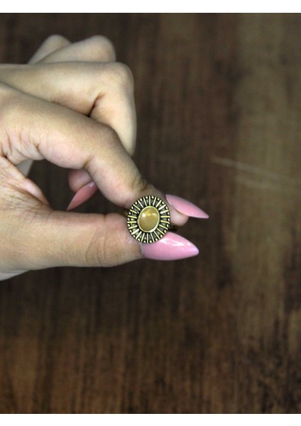 Doğal Taş Sitrin Doğal Taşlı Antik Model Kadın Ayarlanabillir Yüzük EUY74S modelleri