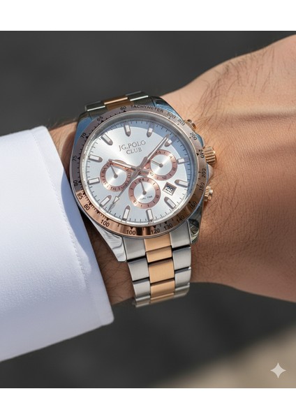 Jg. Polo Club Erkek Kol Saati Altın ve Gümüş Renk, Beyaz Kadran - Şık Metal Kordon, 2 Yıl Garantili modelleri