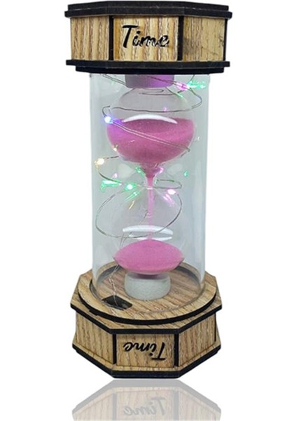 Dekoratif Renkli Işıklı Kum Saati Pembe