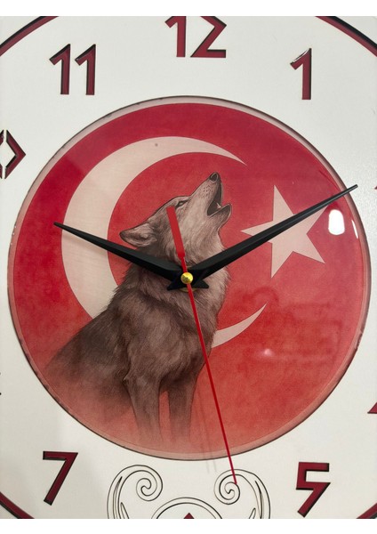 Kişiye Özel Isimli Bozkurt ve Türk Bayraklı Epoksi Saat | Göktürkçe Rakamlı | Milli Tasarım | 35 cm modelleri