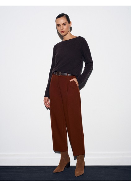 72167 Kemerli Pensli Pantolon-Kiremit modelleri
