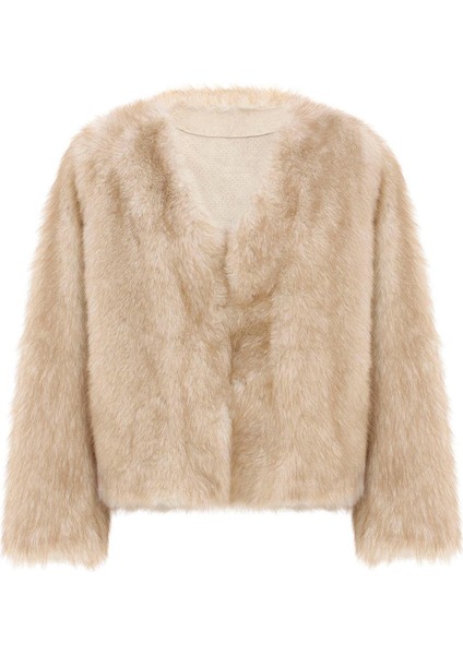 V Yaka Crop Exclusive Kürk Görünümlü Ceket Bej 1006 fiyatları