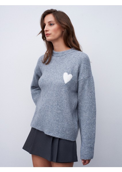 10837 Yün Karışımlı Kalpli Kazak-K.gri Mel. modelleri