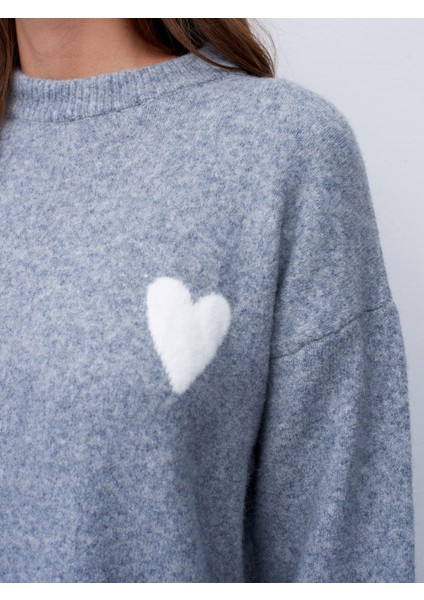 10837 Yün Karışımlı Kalpli Kazak-K.gri Mel. fırsatları