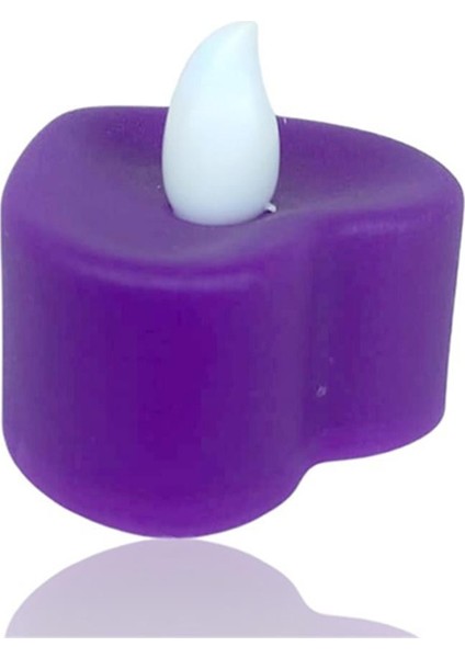 Kalp Model Işıklı Tealight Mor Mum
