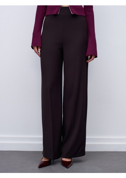 7535 Yanı Fermuarlı Bol Paça Pantolon-Koyu Kahve indirimleri