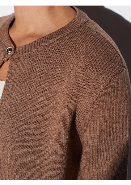 60993 Kolu Püsküllü Triko Hırka-Vizon fırsatları