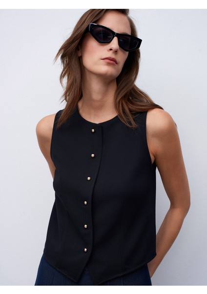 50528 Pens Detaylı Yelek-Siyah