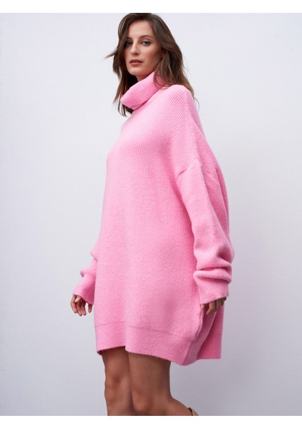 2268 Balıkçı Yaka Oversize Kazak-Açık Pembe