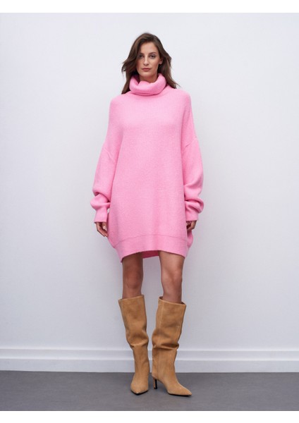 2268 Balıkçı Yaka Oversize Kazak-Açık Pembe indirimleri