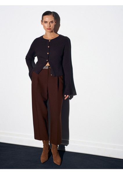 72167 Kemerli Pensli Pantolon-Kahve modelleri