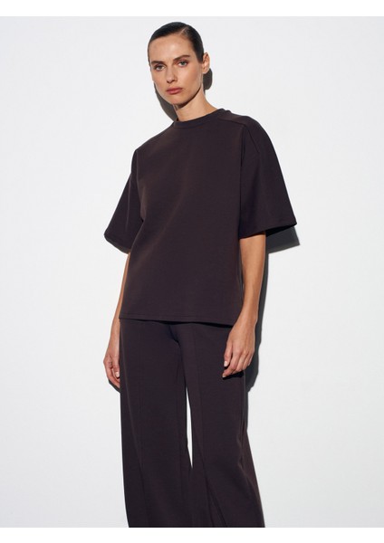 31975 Kısa Kollu Oversize T-Shirt-Koyu Kahve modelleri