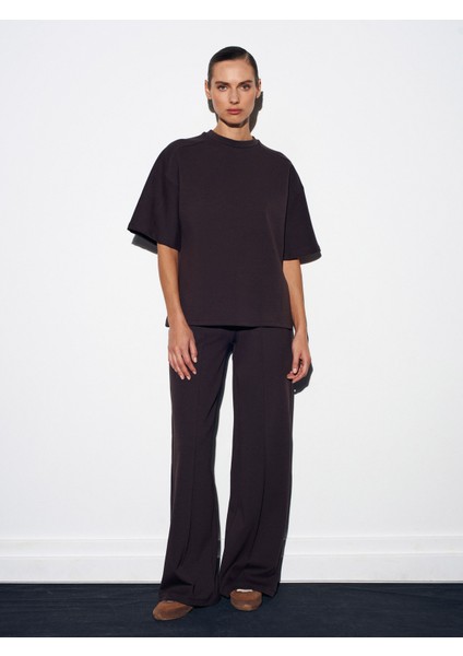 31975 Kısa Kollu Oversize T-Shirt-Koyu Kahve indirimleri