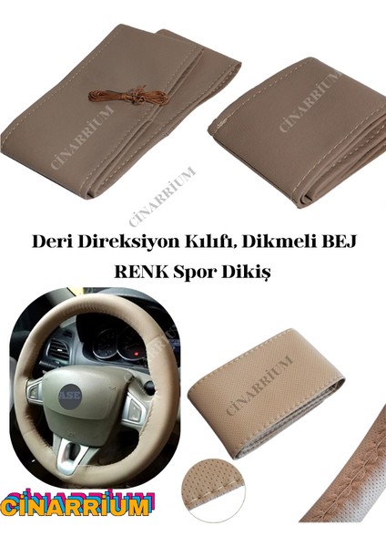 Nissan Primera Yerli Üretim Suni Deri Direksiyon Kılıfı, Dikmeli Bej Renk Spor Dikiş