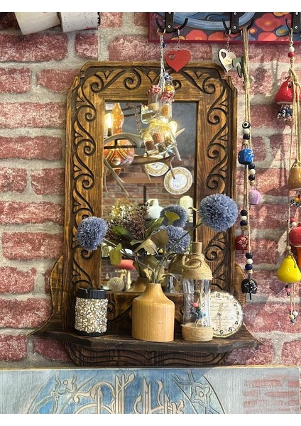 El Oyması Çam Ağacı Doğal Ahşap Duvar Aynası indirimleri