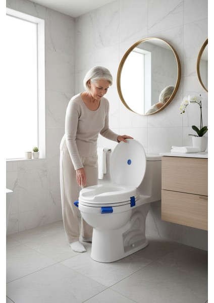 Wc Yükseltici Hasta Klozeti Kapaklı Tuvalet Oturağı 11 cm | Kaymaz Klipsli, Hijyenik ve Kolay Montajlı
