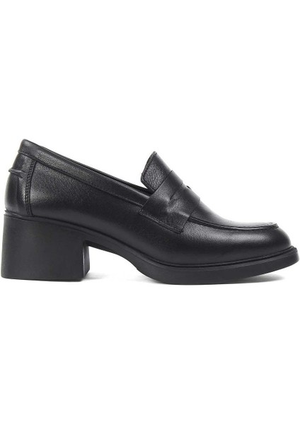 Kadın Siyah Kalın Topuklu Deri Ayakkabı