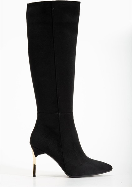 Kadın Siyah Süet Sivri Burun Ince Topuklu Çizme
