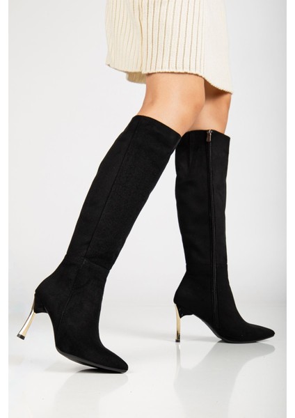 Kadın Siyah Süet Sivri Burun Ince Topuklu Çizme fırsatları