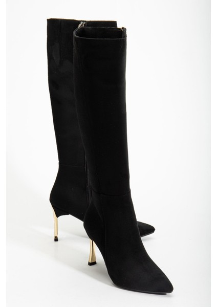 Kadın Siyah Süet Sivri Burun Ince Topuklu Çizme fiyatları
