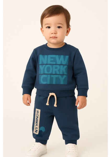 Erkek Çocuk Eşofman Takımı New York City Baskılı 3 Iplik Pamuklu – Lacivert | Rahat ve Şık Günlük Kombin