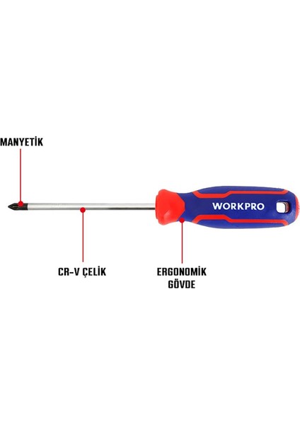WP221035 PZ0X75MM Cr-V Manyetik Profesyonel Yıldız Tornavida fiyatları