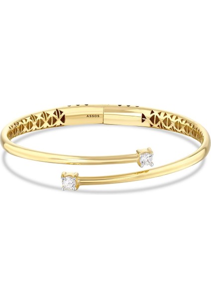 Taşlı Tasarım Altın Kelepçe - 14K - 11.32GR