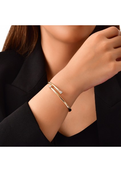 Taşlı Tasarım Altın Kelepçe - 14K - 11.32GR