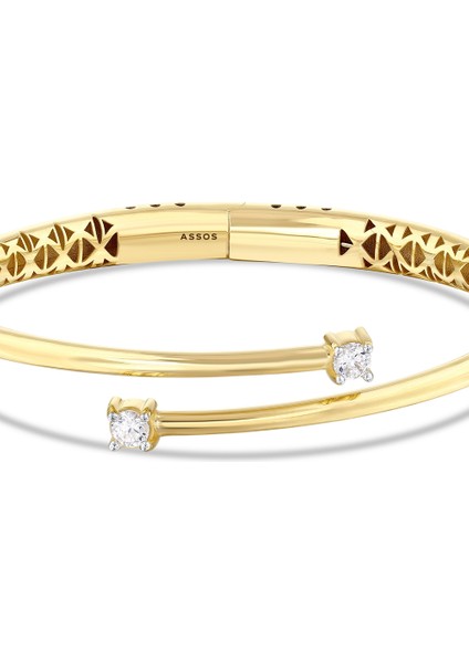 Taşlı Tasarım Altın Kelepçe - 14K - 11.32GR