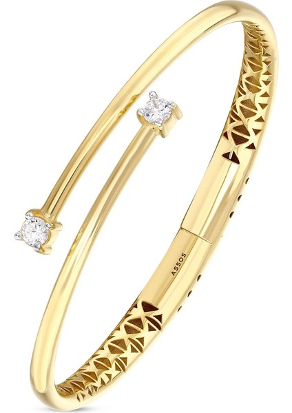 Taşlı Tasarım Altın Kelepçe - 14K - 11.32GR