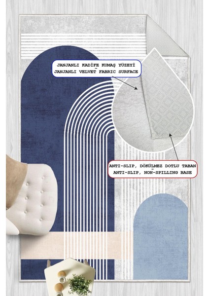 Dijital Baskılı Modern Desenli Kaymaz Taban Yıkanabilir Mavi Halı fırsatları