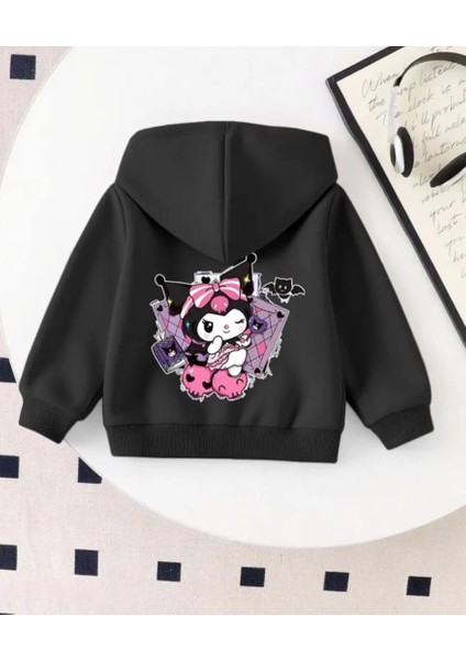 Punıx Kıds Özel Tasarım Kuromi Sırt Baskılı Kapüşonlu Kışlık Kız Çocuk Sweatshırt