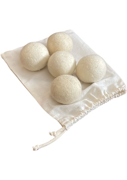 5 Adet Xxl Doğal Yerli Üretim Çamaşır Yün Kurutma Topu - Taşıma Kesesi Hediyeli