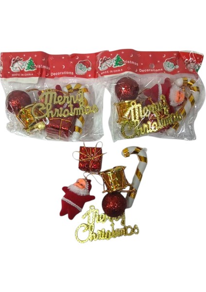 Yılbaşı Süsüleri 6 Lı Küçük Set Paket 10X6 cm Baston Noel Baba Toplar