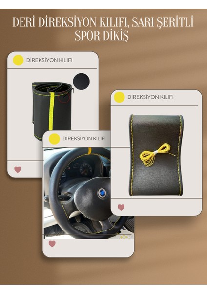 Renault Megane Yerli Üretim Suni Deri Direksiyon Kılıfı, Sarı Şeritli Spor Dikiş fiyatları