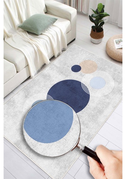 Dijital Baskılı Modern Desenli Mavi Kaymaz Taban Yıkanabilir Halı modelleri