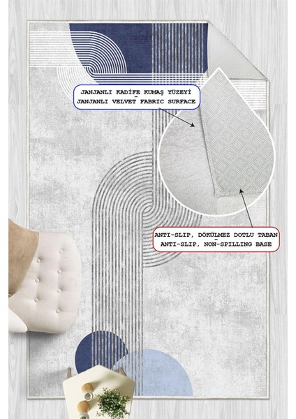 Dijital Baskılı Mavi Modern Desenli Kaymaz Taban Yıkanabilir Halı fırsatları