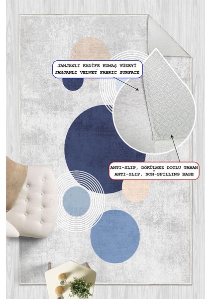 Dijital Baskılı Modern Desenli Mavi Kaymaz Taban Yıkanabilir Halı fırsatları