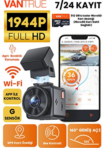 Element 1 Lite Araç İçi Kamera 1080P Çözünürlük 160° Görüş Açısı Wi-Fi Özellikli