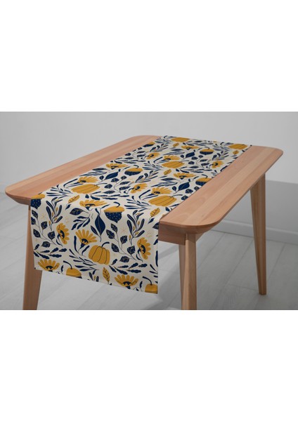 Dijital Baskılı Runner - Yaprak / Sonbahar / Kabak Desenli - 140X40 cm