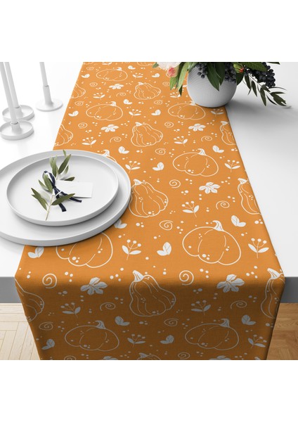 Dijital Baskılı Runner - Yaprak / Sonbahar / Kabak Desenli - 140X40 cm fiyatları
